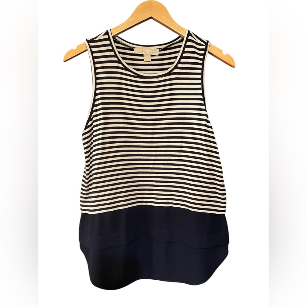 Michael Kors Navy+White Sleeveless Blouse - Picture 2 of 3